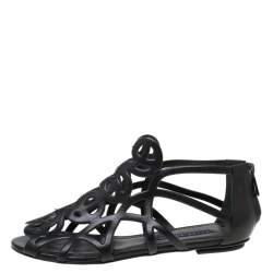 Pre Owned Ralph Lauren Collection Black Leather Cut Our Flat Sandals Size 37