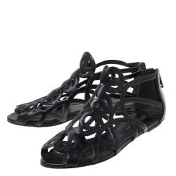 Pre Owned Ralph Lauren Collection Black Leather Cut Our Flat Sandals Size 37