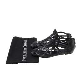 Pre Owned Ralph Lauren Collection Black Leather Cut Our Flat Sandals Size 37