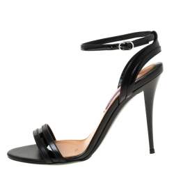 Pre Owned Ralph Lauren Black Leather Open Toe Ankle Strap Sandals Size 37