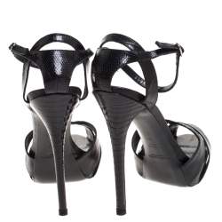 Pre Owned Ralph Lauren Black Lizard Jeanette Ankle Strap Sandals Size 40