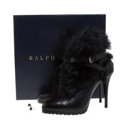 Pre Owned Ralph Lauren Black Leather and Faux Fur Vivian Ankle Boots Size 40