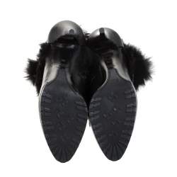 Pre Owned Ralph Lauren Black Leather and Faux Fur Vivian Ankle Boots Size 40