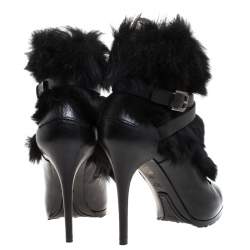 Pre Owned Ralph Lauren Black Leather and Faux Fur Vivian Ankle Boots Size 40