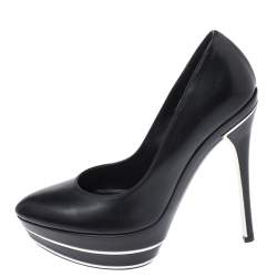 Pre Owned Ralph Lauren Black Leather Platform Pumps Size 36