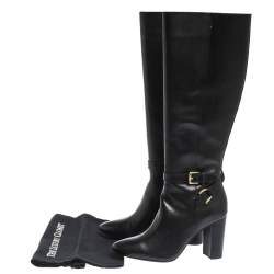 Pre Owned Ralph Lauren Black Leather Buckle Strap Knee Boots Size 37