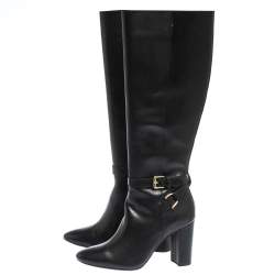 Pre Owned Ralph Lauren Black Leather Buckle Strap Knee Boots Size 37