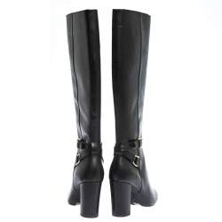 Pre Owned Ralph Lauren Black Leather Buckle Strap Knee Boots Size 37