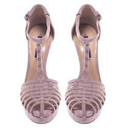 مملوكة مسبقًا Ralph Lauren Pink Suede Leather T Strap Platform Sandals Size 40