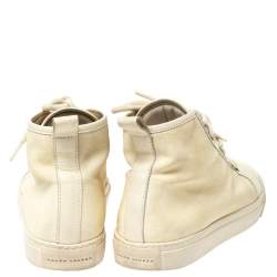 Pre Owned Ralph Lauren Light Cream Unlined Leather Lace High Top Sneakers Size 40