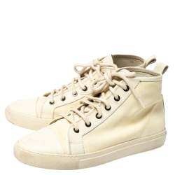 Pre Owned Ralph Lauren Light Cream Unlined Leather Lace High Top Sneakers Size 40