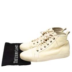 Pre Owned Ralph Lauren Light Cream Unlined Leather Lace High Top Sneakers Size 40