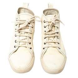 Pre Owned Ralph Lauren Light Cream Unlined Leather Lace High Top Sneakers Size 40