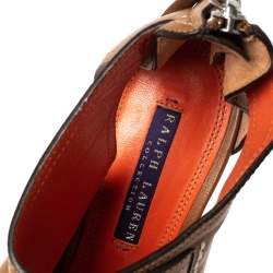 Pre Owned صندل رالف لورين نعل سميك جلد قصة بني مقاس 37.5