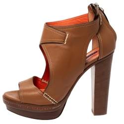 Pre Owned صندل رالف لورين نعل سميك جلد قصة بني مقاس 37.5