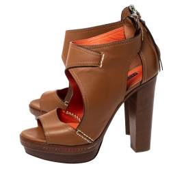 Pre Owned صندل رالف لورين نعل سميك جلد قصة بني مقاس 37.5