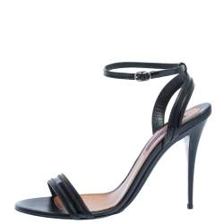 Pre Owned Ralph Lauren Black Leather And Patent Open Toe Ankle Strap Sandals Size 40.5