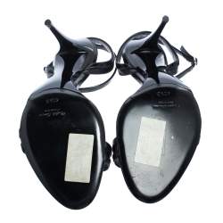 Pre Owned Ralph Lauren Black Leather And Patent Open Toe Ankle Strap Sandals Size 40.5