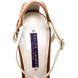 Pre Owned Ralph Lauren Two-Tone Brogue Leather Peep Toe Ankle Strap Sandals Size 40.5