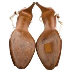 Pre Owned Ralph Lauren Two-Tone Brogue Leather Peep Toe Ankle Strap Sandals Size 40.5