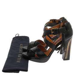 Pre Owned Ralph Lauren Black Leather Criss Cross Ankle Strap Sandals Size 38