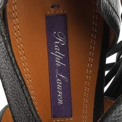 Pre Owned Ralph Lauren Black Leather Criss Cross Ankle Strap Sandals Size 38