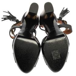 Pre Owned Ralph Lauren Black Leather Criss Cross Ankle Strap Sandals Size 38