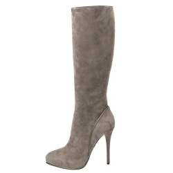 Pre Owned Ralph Lauren Grey Suede Heel High Boots Size 39
