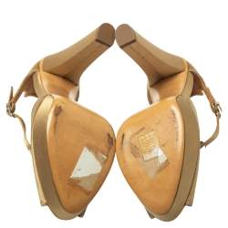 Pre Owned Ralph Lauren Beige Satin Metal  T Strap Platform Sandals Size 40