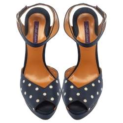 مملوكة مسبقًا صندل رالف لورين نع ل سميك سير كاحل قماس بولكا دوت أزرق مقاس 40