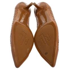Pre Owned Ralph Lauren Brown Leather Cap-Toe Pumps Size 39.5