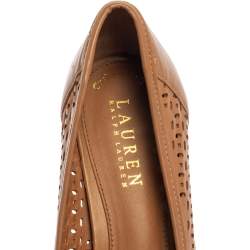 Pre Owned Ralph Lauren Brown Leather Cap-Toe Pumps Size 39.5