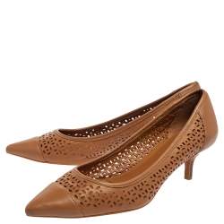 Pre Owned Ralph Lauren Brown Leather Cap-Toe Pumps Size 39.5