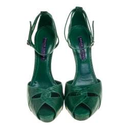 Pre Owned Ralph Lauren Green Lizard Jelandra Ankle Strap Peep Toe Sandals Size 38