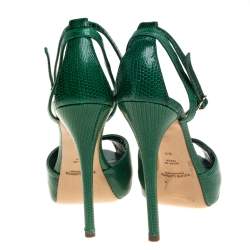 Pre Owned Ralph Lauren Green Lizard Jelandra Ankle Strap Peep Toe Sandals Size 38
