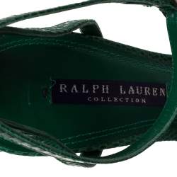 Pre Owned Ralph Lauren Green Lizard Jelandra Ankle Strap Peep Toe Sandals Size 38