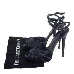 Pre Owned Ralph Lauren Blue Leather Ankle Strap Sandals Size 37