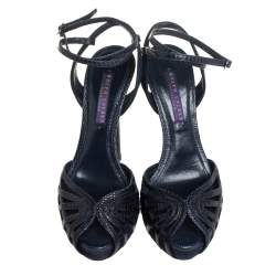 Pre Owned Ralph Lauren Blue Leather Ankle Strap Sandals Size 37