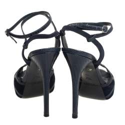 Pre Owned Ralph Lauren Blue Leather Ankle Strap Sandals Size 37