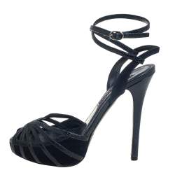 Pre Owned Ralph Lauren Blue Leather Ankle Strap Sandals Size 37