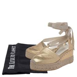 Pre Owned Ralph Lauren Gold Leather Espadrille Sandals Size 36