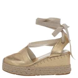 Pre Owned Ralph Lauren Gold Leather Espadrille Sandals Size 36
