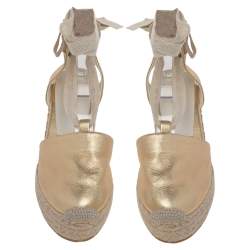 Pre Owned Ralph Lauren Gold Leather Espadrille Sandals Size 36