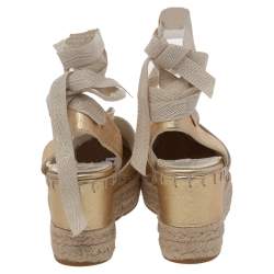 Pre Owned Ralph Lauren Gold Leather Espadrille Sandals Size 36