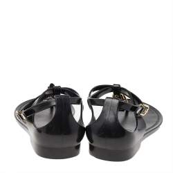 مملوكة مسبقًا Ralph Lauren Black Jelly Karly Ankle Strap Thong Flat Sandals Size 38.5