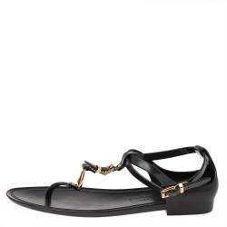 مملوكة مسبقًا Ralph Lauren Black Jelly Karly Ankle Strap Thong Flat Sandals Size 38.5