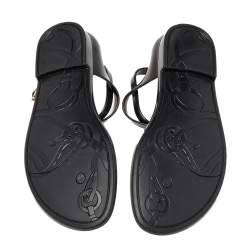 مملوكة مسبقًا Ralph Lauren Black Jelly Karly Ankle Strap Thong Flat Sandals Size 38.5