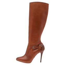 Pre Owned Ralph Lauren Tan Leather Knee Length Boots Size 38.5