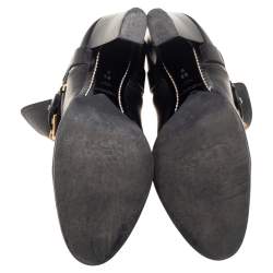 Pre Owned Ralph Lauren Black Leather Buckle Ankle  Boots Size 38.5