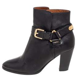 Pre Owned Ralph Lauren Black Leather Buckle Ankle  Boots Size 38.5